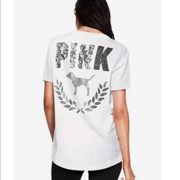 VS Pink “White” Bling Sequence Short Sleeve Tshirt shirt New in Package